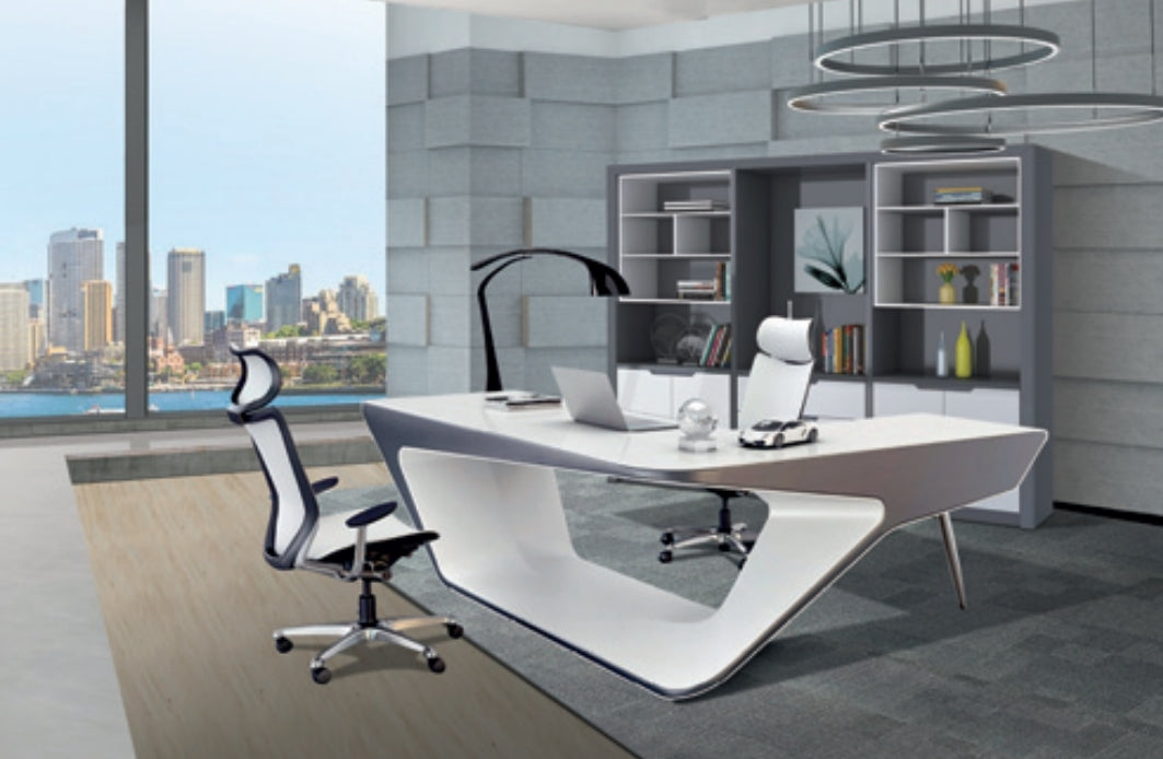 Contemporary L Shape Unique White Gloss Office Desk - 2200mm / 2400mm - GL7825
